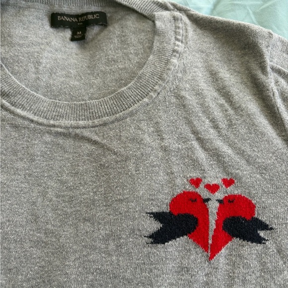 Gray Banana Republic Sweater with Red and Black Love Bird Design. - Picture 5 of 5